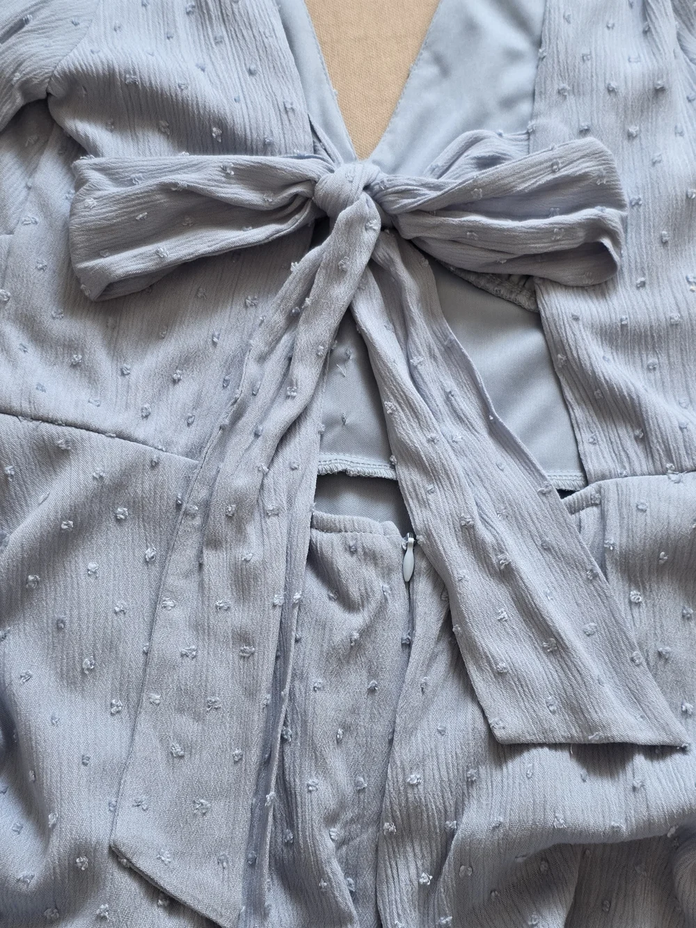 NWT Lulus Daytime Delight Swiss Dot Tie-Back Mini Dress - Blue Size L - Picture 7 of 14